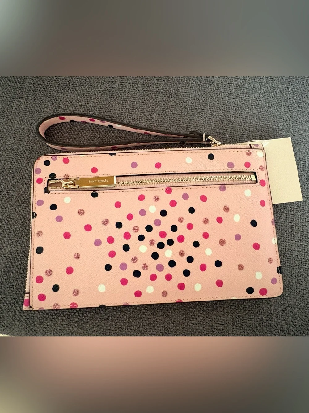 kate spade Pink Polka Dot Wristlet Clutch with Multicolor Dots